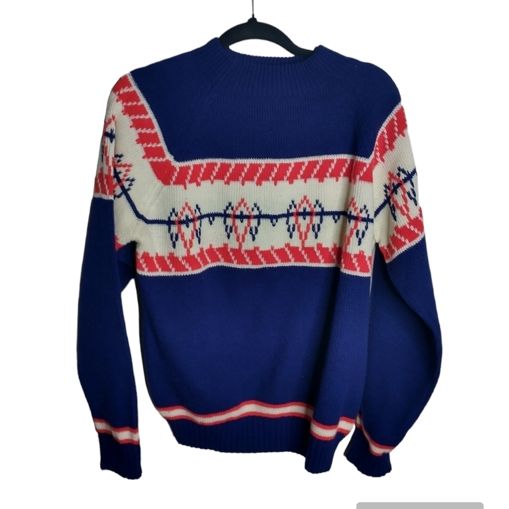 Vintage Blue and Red Patterned Sweater